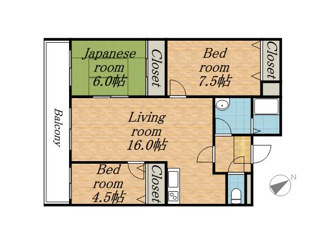 ヴェルデュール山の手(3LDK/3階)の間取り写真