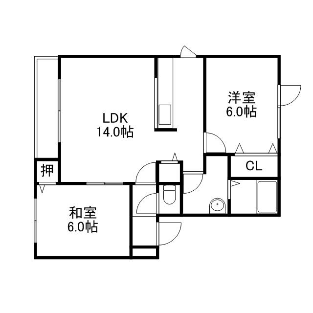 ハイセレール山の手(2LDK/2階)の間取り写真