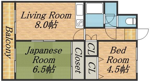 エナージ山の手(2DK/2階)の間取り写真