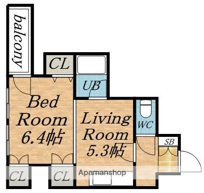 クイーンズ山の手(1DK/3階)の間取り写真