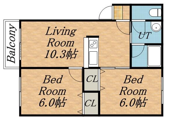 ラポート西宮の沢(2LDK/3階)の間取り写真