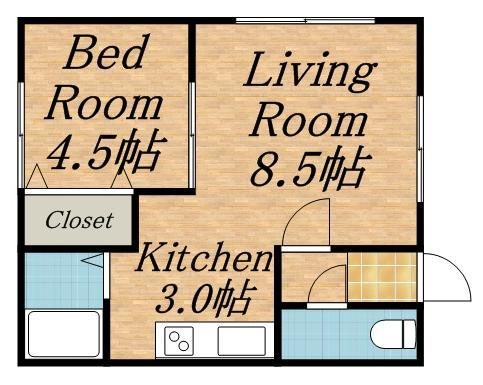 アップル(1LDK/2階)の間取り写真