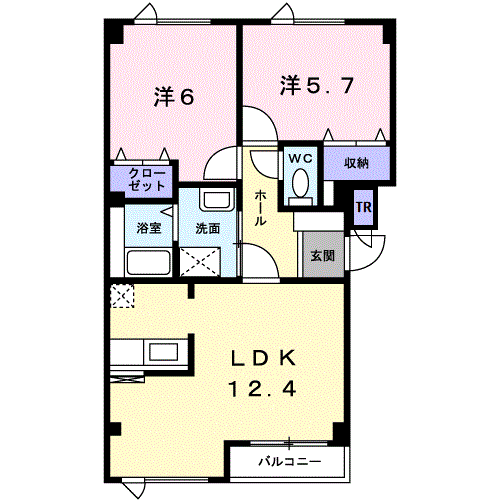 グラン富丘(2LDK/1階)の間取り写真