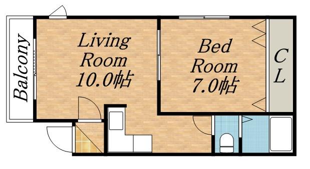 クリスタルコア(1LDK/2階)の間取り写真