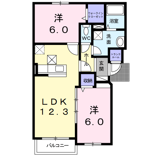 エスペランサ西町(2LDK/1階)の間取り写真