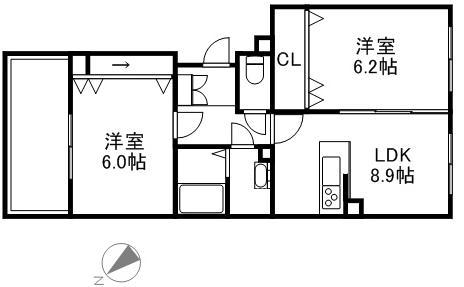 レジェンドコート琴似(2DK/1階)の間取り写真