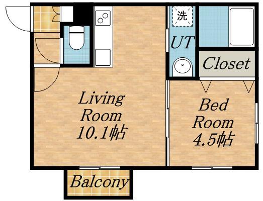 グランディール24軒(1DK/4階)の間取り写真