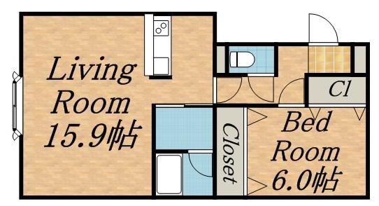 ディチャタウンD1(1LDK/2階)の間取り写真