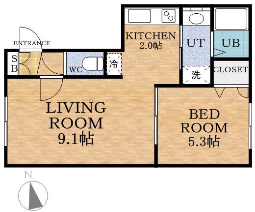 グランメール 心美(1LDK/2階)の間取り写真