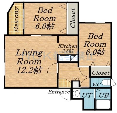 コスモス福井(2LDK/1階)の間取り写真