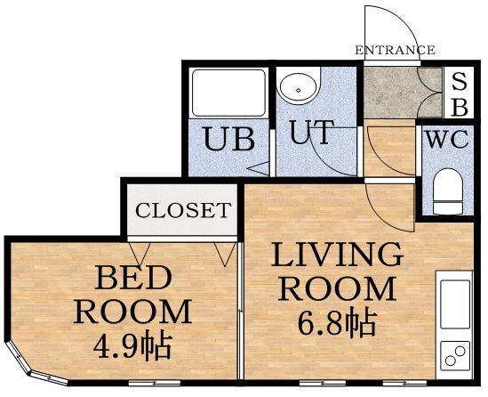 CASA西町グランデA(1DK/3階)の間取り写真