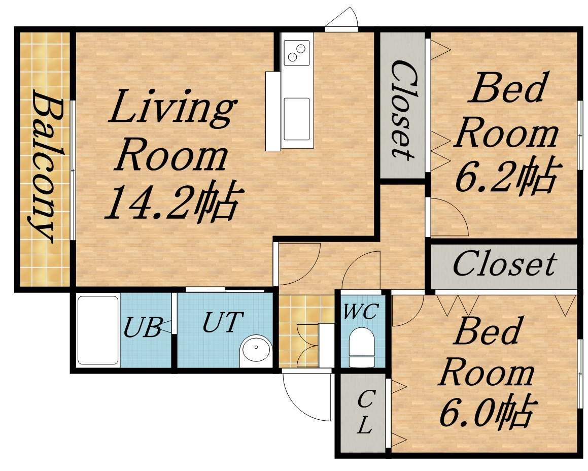 桜花参番館(2LDK/1階)の間取り写真