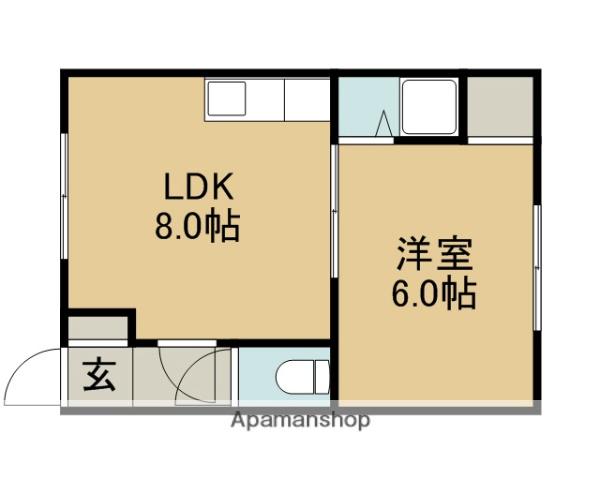 二十四軒4-2アパート(1LDK/1階)の間取り写真