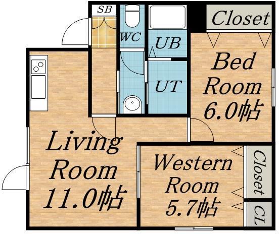 ブロードスペース(2LDK/2階)の間取り写真