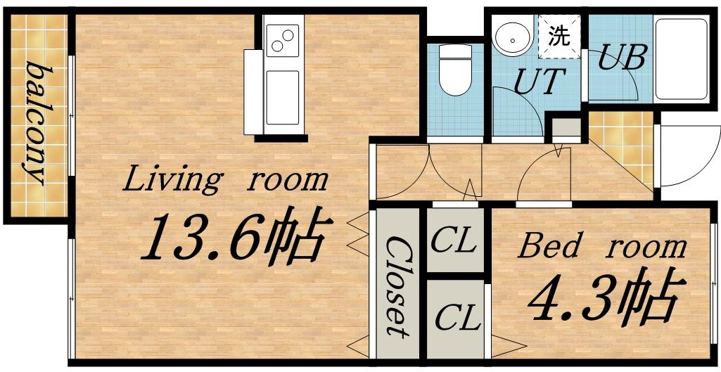 アーバンシャトー(1LDK/4階)の間取り写真