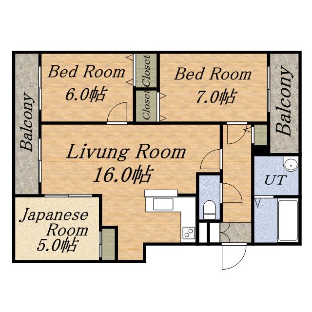 フジエール山の手(3LDK/1階)の間取り写真