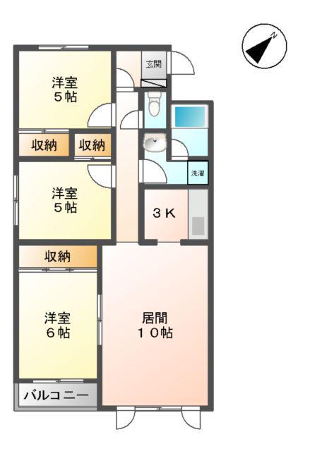 グランディールコートⅡ(3LDK/2階)の間取り写真