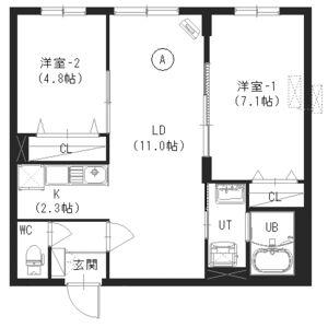 レクスベイル発寒(2LDK/1階)の間取り写真