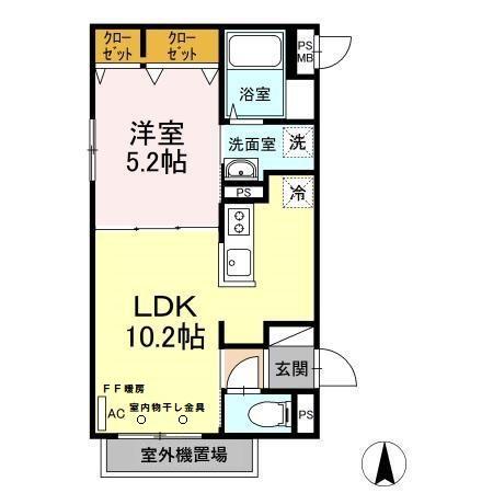 D-ROOM発寒南(1LDK/1階)の間取り写真