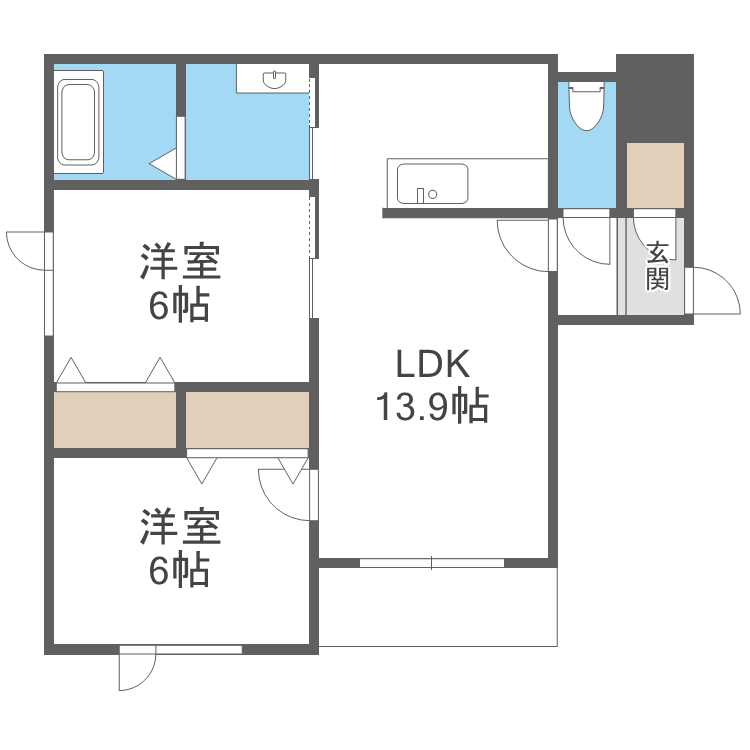 アヴレール西町(2LDK/4階)の間取り写真