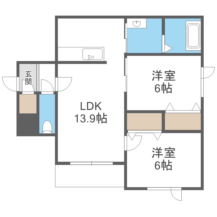アヴレール西町(2LDK/3階)の間取り写真