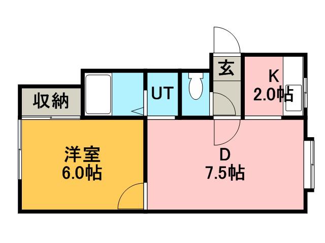 INFINI BONHEUR MIYANOSAWA(1DK/2階)の間取り写真