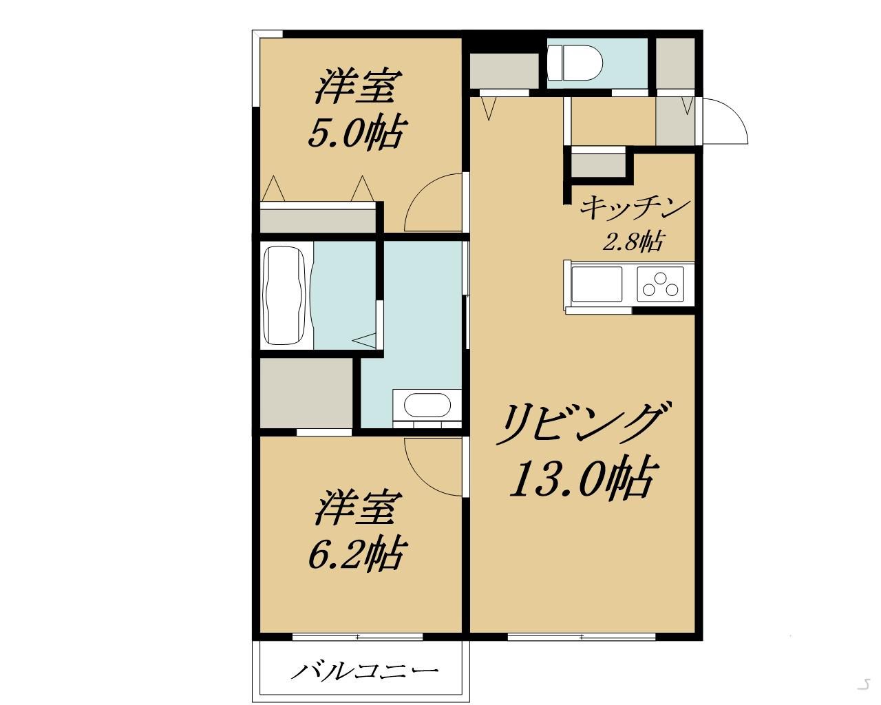 エフュート二十四軒(2LDK/2階)の間取り写真