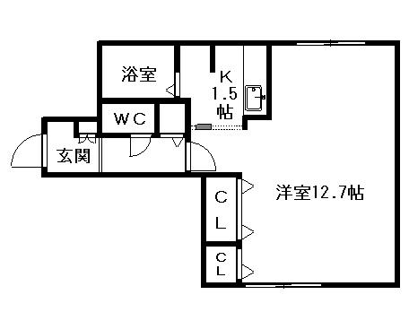 MODULOR南円山(1K/2階)の間取り写真