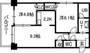 PRIME URBAN北3条通(2LDK/11階)の間取り写真