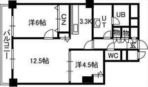 PRIME URBAN札幌 RIVER FRONT(2LDK/13階)の間取り写真