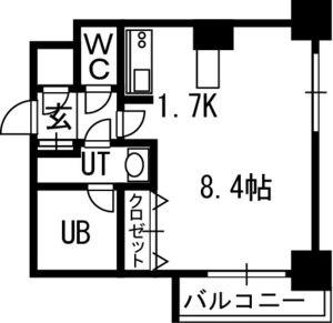 クレジデンス札幌・南4条(1K/3階)の間取り写真
