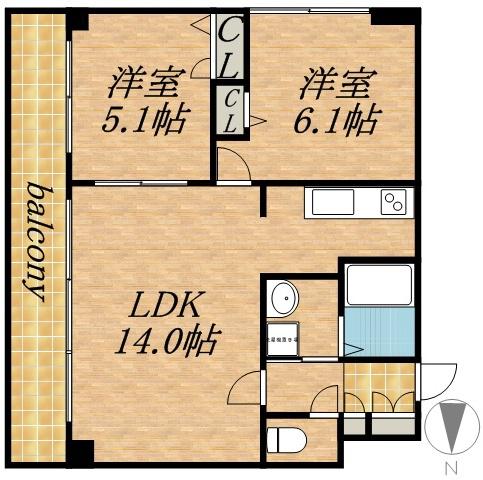 グランカーサ南11条(2LDK/3階)の間取り写真
