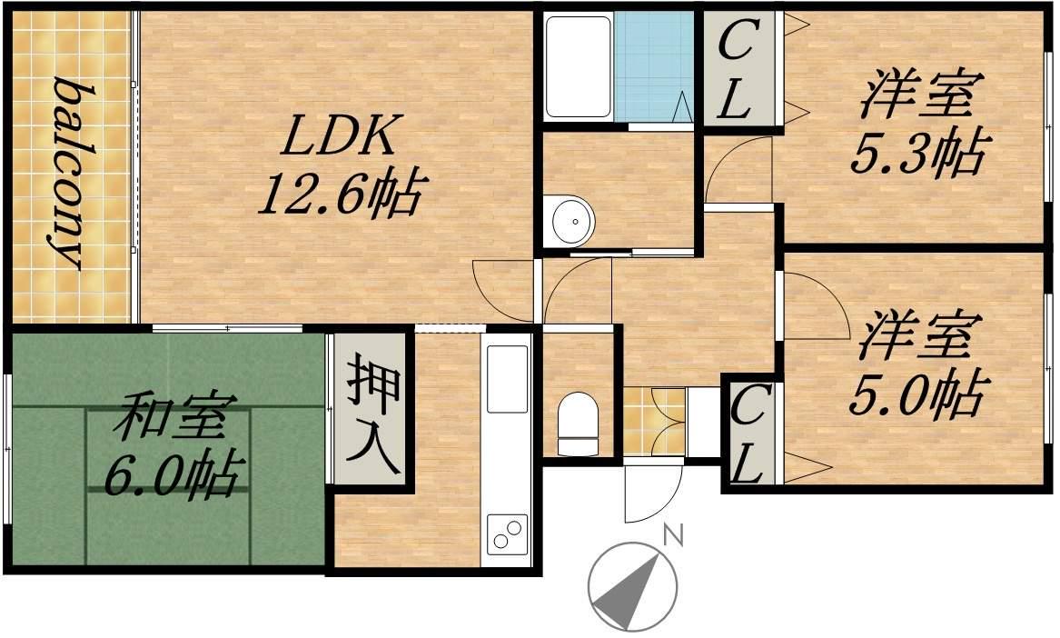 旭ヶ丘ガーデンヒルズ(3LDK/1階)の間取り写真