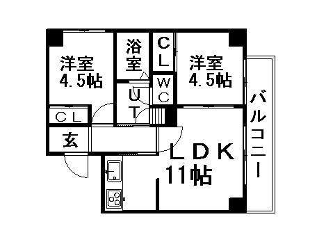 アメニティ山鼻(2LDK/5階)の間取り写真