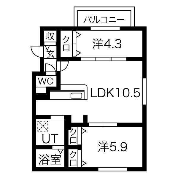 ヴォヤージュ円山(2LDK/3階)の間取り写真