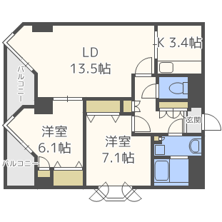 宮ヶ丘レジデンス神宮前(2LDK/4階)の間取り写真