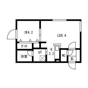 ハイヒルズ(1LDK/2階)の間取り写真