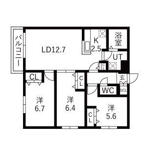 ZABO HILLS 旭山公園通(3LDK/3階)の間取り写真