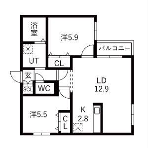 ZABO HILLS 旭山公園通(2LDK/2階)の間取り写真