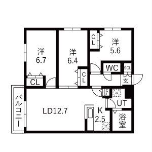 ZABO HILLS 旭山公園通(3LDK/4階)の間取り写真