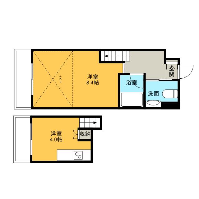 メープル北円山(1DK/2階)の間取り写真