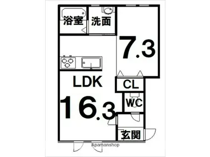 トレフル・新町(1LDK/2階)の間取り写真