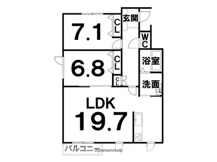 西9条南15丁目(2LDK/1階)の間取り写真