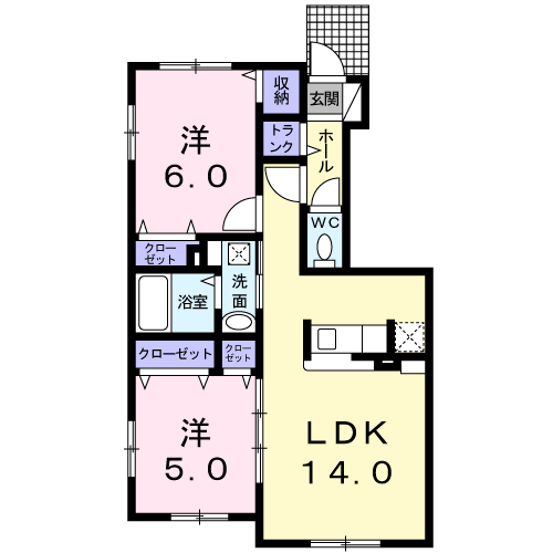 ガーディノディルースⅢ(2LDK/1階)の間取り写真