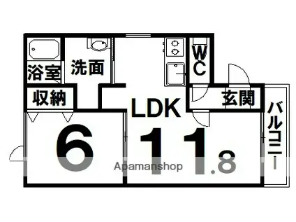 ハイツ伊藤Ⅲ(1LDK/2階)の間取り写真