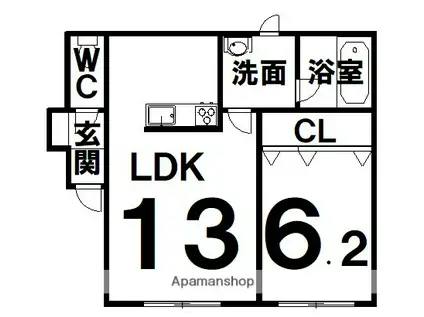 北海道帯広市 3階建 築5年(1LDK/1階)の間取り写真