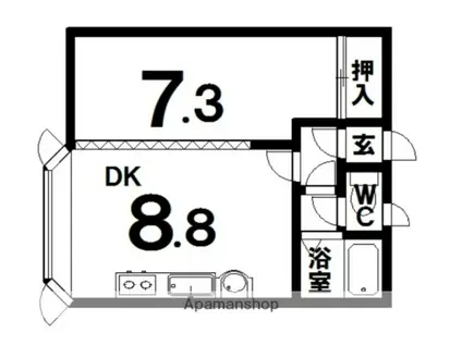 ファミーユ77(1DK/2階)の間取り写真