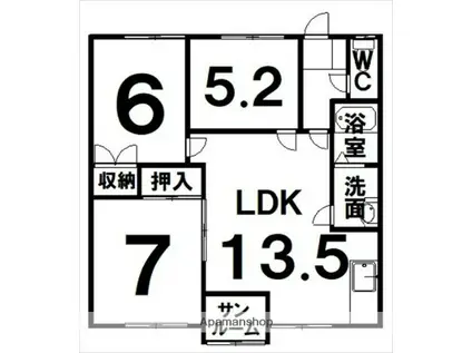 リバーサイドハウスⅡ(3LDK/1階)の間取り写真