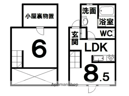 根室本線 帯広駅 バス乗車時間：22分 北蘭団地バス停で下車 徒歩4分 2階建 築20年(1LDK/1階)の間取り写真