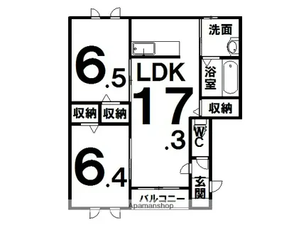 フォンテーヌ弥生Ⅱ(2LDK/3階)の間取り写真